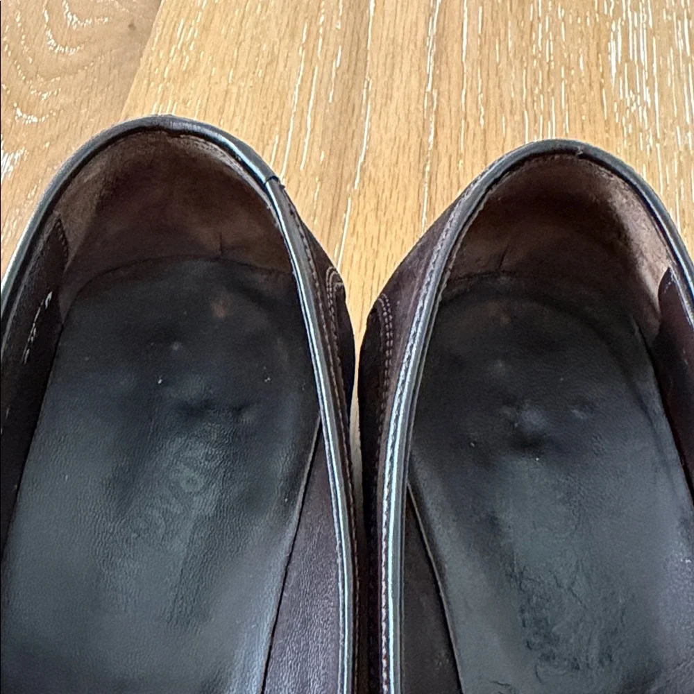 Ferragamo Men's Brown Suede Slip-On Loafers with Gold Buckle